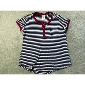 Self Esteem T-Shirt Women's Size XL Blue White Striped Henley Pocket round Neck